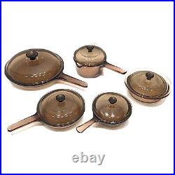 Visions Corning Ware Amber Vintage Lot Cookware Skillets 10 Piece