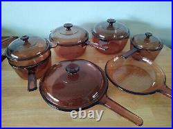 Vtg 12 Pc Set Corning Ware Amber Visions Cookware