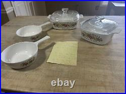 Vtg 6 Pcs Spice O' Life Corning Ware Casserole withLids 1972-1987 withMenuettes