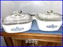 Vtg Corning Ware Blue Cornflower Casserole Dish 4pc Set Lot All Pyrex Lids Rare