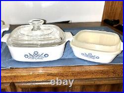 Vtg Corning Ware Blue Cornflower Casserole Dish 4pc Set Lot All Pyrex Lids Rare