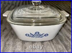 Vtg Corning Ware Blue Cornflower Casserole Dish 4pc Set Lot All Pyrex Lids Rare