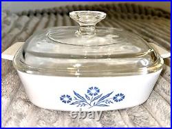 Vtg Corning Ware Blue Cornflower Casserole Dish 4pc Set Lot All Pyrex Lids Rare