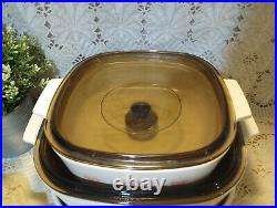 Vtg Corning Ware Forever Yours 8pc Casserole Dish Set Amber Lids 5 litre hearts