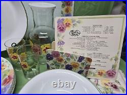 Vtg Discontinued Corelle Pansy Summer Blush Floral Dinnerware USA 56 Pieces