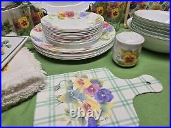 Vtg Discontinued Corelle Pansy Summer Blush Floral Dinnerware USA 56 Pieces