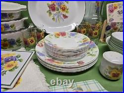 Vtg Discontinued Corelle Pansy Summer Blush Floral Dinnerware USA 56 Pieces