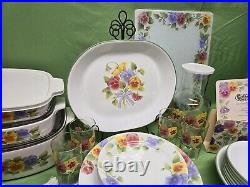 Vtg Discontinued Corelle Pansy Summer Blush Floral Dinnerware USA 56 Pieces