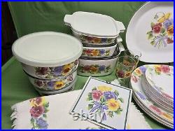 Vtg Discontinued Corelle Pansy Summer Blush Floral Dinnerware USA 56 Pieces