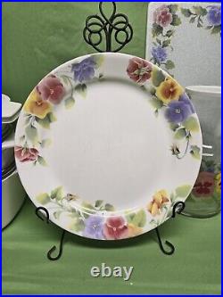 Vtg Discontinued Corelle Pansy Summer Blush Floral Dinnerware USA 56 Pieces