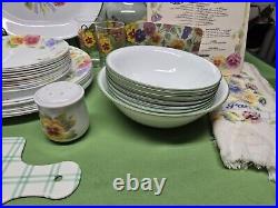 Vtg Discontinued Corelle Pansy Summer Blush Floral Dinnerware USA 56 Pieces