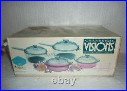 Vtg NOS Sealed Visions By Corning Ware CRANBERRY 10-Pc Set Cookware Visionware