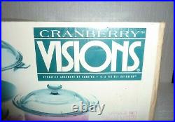 Vtg NOS Sealed Visions By Corning Ware CRANBERRY 10-Pc Set Cookware Visionware