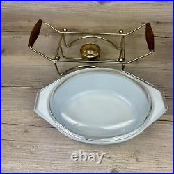 Vtg Pyrex 1965 PROMO Dark Blue Golden Bouquet Casserole Dish Lid Warming Cradle