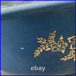 Vtg Pyrex 1965 PROMO Dark Blue Golden Bouquet Casserole Dish Lid Warming Cradle